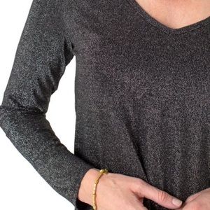 V-neck silver metallic knit long sleeve top by Liverpool Los Angeles